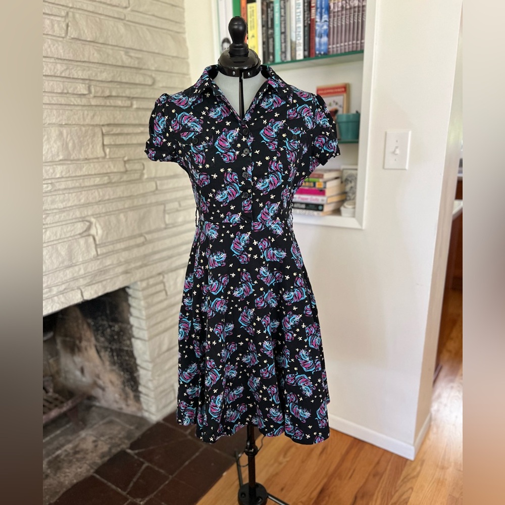 Lindy Bop Blue and Purple Cheshire Cat Fit and Flare Mini Dress